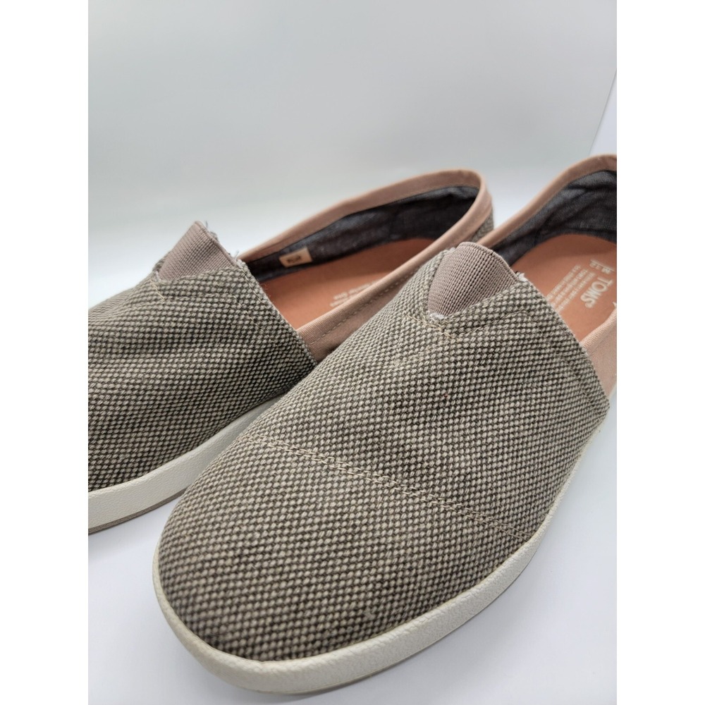 Casual Comfy Toms Men 12 Canvas Loafers Tan Olive Bubble Stitch Great Condition - Picture 7 of 15